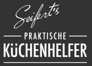 Logo Seifert's Praktische Küchenhelfer: Weiße Schrift auf grau-schwarzem Hintergrund.