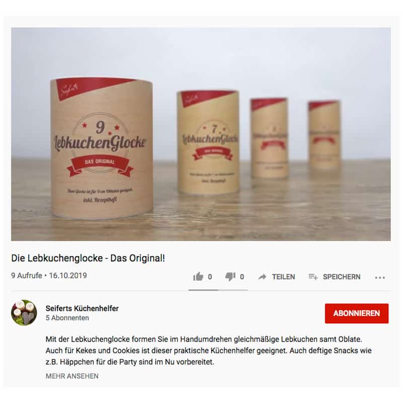 Screenshot YouTube: Die Lebkuchenglcoke - das Original.